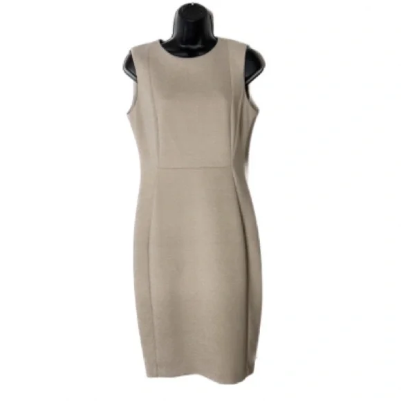 Calvin Klein | Dresses | Calvin Klein Sheath Dress Oatmeal Colored  Sleeveless Size 6 Gold Back Zipper Nwt | Poshmark